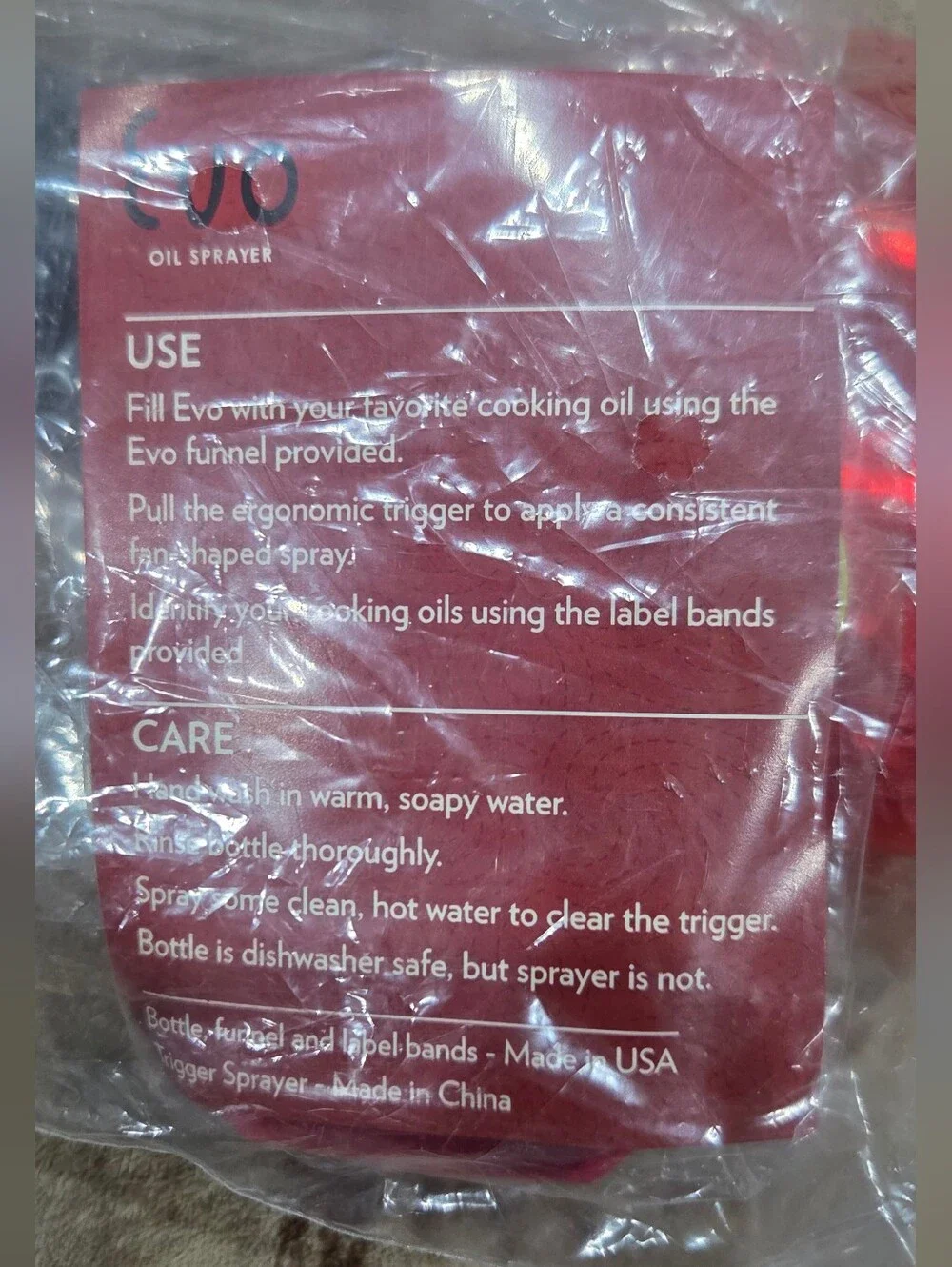 Evo Oil Spray Bottle, Red, New In Package With Accessories